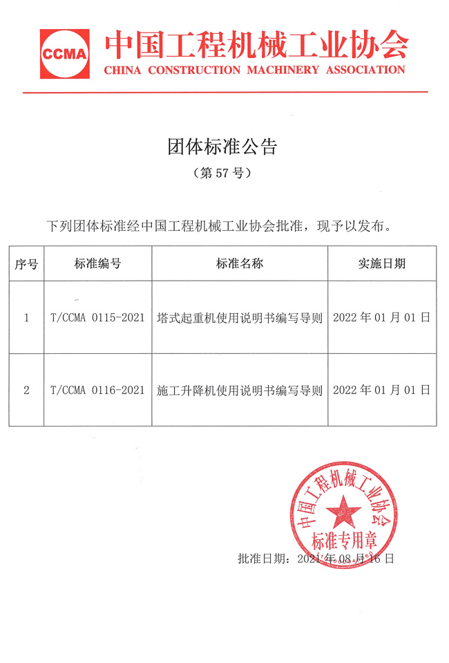 团体标准公告（第57号）：中国工程机械工业协会施工机械化分会组织制定的两项团体标准.jpg
